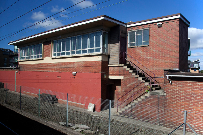 Slateford Junction signal box (Now home of Slateford Signalling School) (BR, 1960) 
 I was ready for this signal box as we passed on the Pendolino that we were taking home from our Scottish trip. It is the former Slateford Junction signal box built by British Railways Scottish Region in 1960. The box closed in 1981 so only had a working life of twenty one years! In recent years it has taken on a new use becoming base for the Slateford Signalling School. Indeed, to the right of the box were a number of semaphores and some short stubs of track. 
 Keywords: Slateford Junction signal box