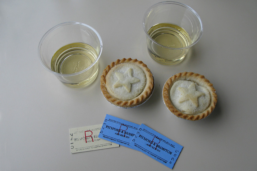 Tickets, sherry & mince pies 
 Included in the ticket price for a ride out and back on the NLR New Year's Day special is a glass of sherry and a mince pie.