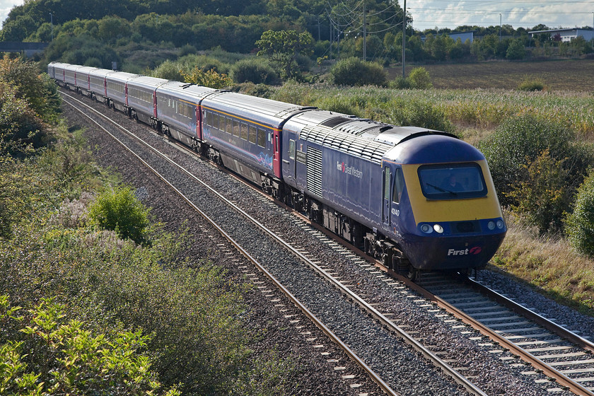 43140 & 43012, GW 12.56 Plymouth-London Paddington (1A85), Berkley ST802494 
 43140 'Landore Diesel Depot 1963 Celebrating 50 years 2013' leads 43012 past Berkeley just east of Frome with the 12.56 Plymouth to Paddington. 
 Keywords: 43140 43012 12.56 Plymouth-London Paddington 1A85 Berkley ST802494