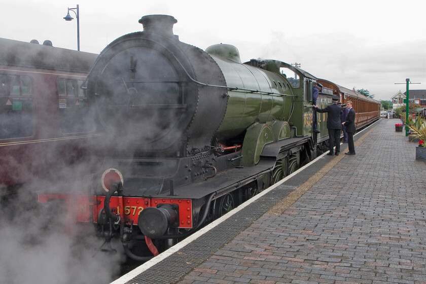 8572, 09.45 Sheringham-Holt, Sheringham station 
 Beyer Peacock & Co Ltd built 8572 with it entering use with the GER in 1928 classified as a B12. After withdrawal in 1961, it languished in several locations even being briefly returned to steam to haul a charter in 1963. Eventually, it was overhauled, a process that took until 1995 to become infamous as one of the most complex in railway preservation history, and was to be plagued with pitfalls and twists of fate. The B12 stands at Sheringham station waiting to depart with the first service train of the day, the 09.45 to Holt. 
 Keywords: 8572 09.45 Sheringham-Holt Sheringham station Beyer Peacock & Co Ltd B12