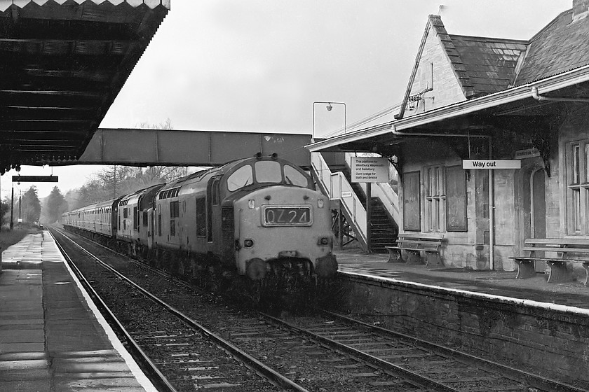 37295 & 37234, outward leg of The Sussex Downsman II, Worcester Shrub Hill-Brighton (1Z21), Bradford-on-Avon station 
 After a heavy rain shower, 37295 and 37234 pass through Bradford-on-Avon station. They are heading the F & W Railtours organised 'Sussex Downsman II' running as 1Z24 and not 0Z24 as the leading 37 displays. This railtour started at Worcester Shrub Hill and ended up in Brighton. There appears not to have been a Sussex Downsman so while this one is designated as 'II' I do not know. 
 Keywords: 37295 37234 The Sussex Downsman II Worcester Shrub Hill-Brighton 1Z21 Bradford-on-Avon station