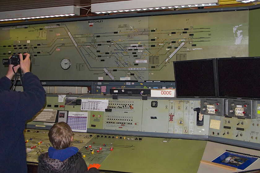 Track diagram and control board, Bletchley PSB 
 Now switched off and decommissioned the control board inside Bletchley PSB has not signalled any trains since 31.12.12. I suspect that after the open day permitting visitors access to the box the electronics will be removed as the building is repurposed. 
 Keywords: Track diagram control board Bletchley PSB