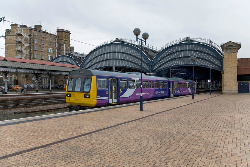 142091, NT 17.05 York-Leeds (2C49), York station 
 Having arrived a little earlier from Leeds 142091 now heads back via Harrogate, a reversal of its run in as the 17.05 2C49 from York. The much admired and imposing train shed designed by the North Eastern Railway architects Thomas Prosser and William Peachey and was opened in 1877 and with thirteen platforms was the largest station in the world. 
 Keywords: 142091, NT 17.05 York-Leeds (2C49), York station Northern Pacer