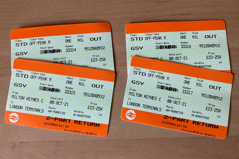 Tickets, Milton Keynes-London Euston 
 The return from Milton Keynes to Euston was a pricy affair despite discounts being loaded. A few years ago there were some good value fares to be had but these are getting increasingly difficult to find! 
 Keywords: Tickets Milton Keynes-London Euston