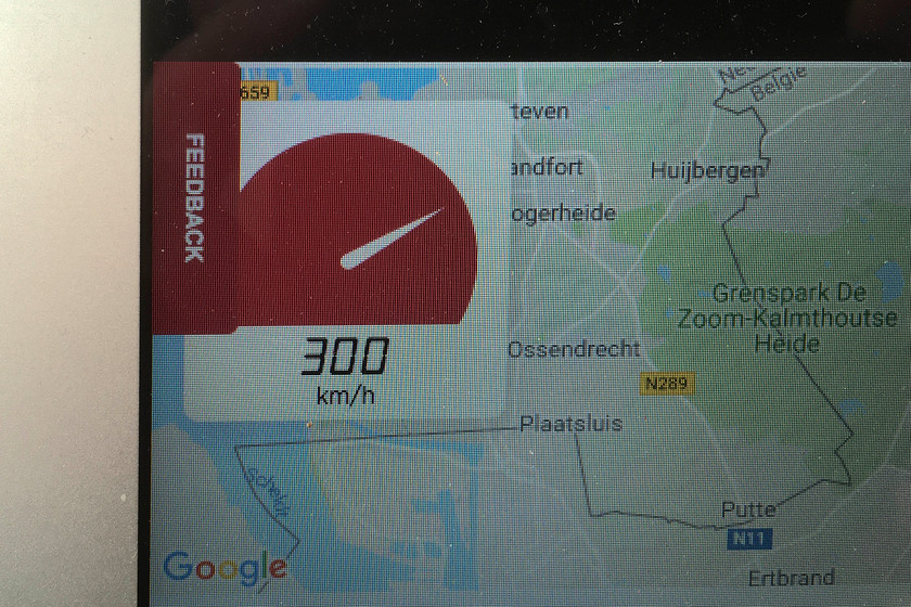 Speed information on-board 43 430, 11.59 Lille Europe-Amsterdam Central (300kmh=186.4mph) 
 The wifi on-board the 11.59 from Lille Europe to Amsterdam Central was good. The home screen had a map showing progress across the flatlands of Belguim and the Netherlands. Included was this speedo, it remained at this speed for some distance when on the high-speed sections of track. 300kph (186mph) is the maximum for these Thalys PBA units and very nice they are too! Comfortable, roomy and smooth and only taking just over an hour and a half to make the journey to the Dutch capital.