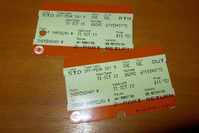 36. Tickets, Sheringham-Great Yarmouth-Sheringham