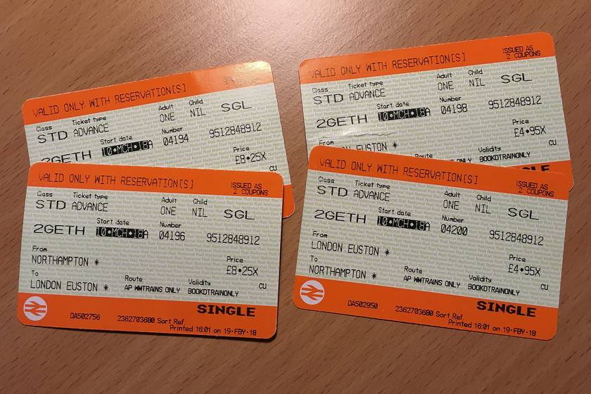 Tickets, Northampton-London-Euston-Northampton 
 Our return tickets, 26 return isn't bad value is it really? 
 Keywords: Tickets