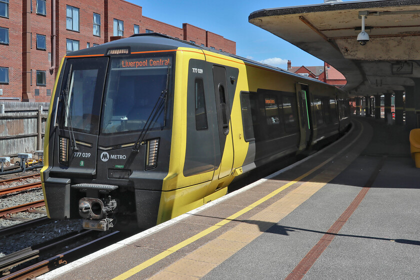 777039, ME 13.23 New Brighton-New Brighton (2N29, RT), New Brighton station 
 We were forced to transfer to 777039 at New Brighton following the failure of our earlier train. This did put us back a little bit but was not a major inconvenience. We travelled on the 2N29 from New Brighton as far as James Street. 
 Keywords: 777039 13.23 New Brighton-New Brighton 2N29 New Brighton station Merseyrail