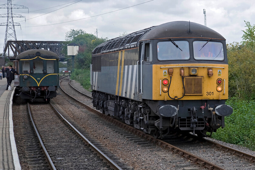 56301, running round, Peterborough Nene Valley station 
 56301 still wearing its Fastline paint scheme runs round at Peterbrough Nene Valley station. It had just arrived working the 11.22 from Wansford, which I had travelled on. The Grid was yet another visiting locomotive running at the NVR's 2013 diesel gala that was proving as popular as ever judging by the well-loaded trains that I travelled on. 
 Keywords: 56301 Peterborough Nene Valley station grid Fastline