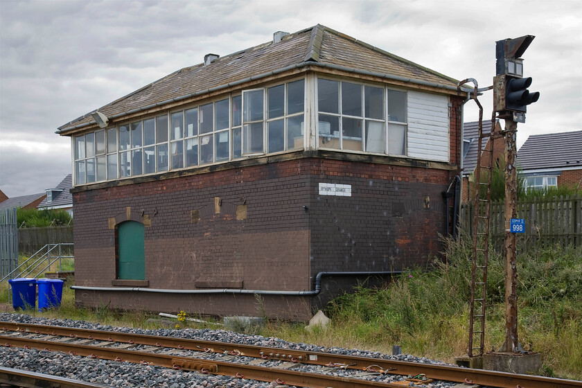 Ryhope Grange Junction signal box (NE, 1905) 
 On the Durham coast route, Ryhope Grange signal box is seen in its full rather rundown state! This former NER box dating from 1905 is very much on borrowed time as Network Rails plan to resignalled this line is about to begin with control moving to the York RSC. Perhaps with its future having been sealed for a few years, no expense was lauded on it with it still having some rather old and tatty wooden window frames! 
 Keywords: Ryhope Grange Junction signal box North Eastern Railway