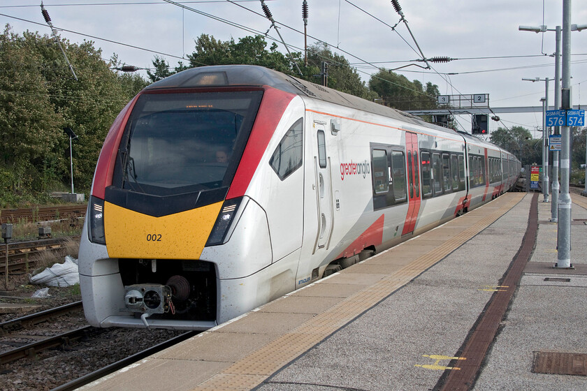 745002, GA 12.30 London Liverpool Street-Norwich (1P28, RT), Norwich station 
 Greater Anglia's 745002 drifts silently into Norwich station working the 12.30 ex London Liverpool Street service. The squadron takeover of these ultra modern-looking trains has transformed the travelling experience of passengers on the GEML who have endured other operators' cast-offs for many years starting with the Class 86/Mk. II combinations followed by the Class 90/Mk. III 'upgrade' in the early 2000s! 
 Keywords: 745002 12.30 London Liverpool Street-Norwich 1P28 Norwich station Greater Anglia