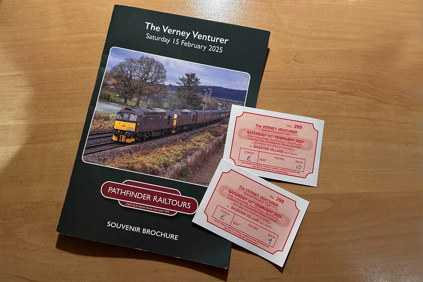 Tickets & tour guide 
 Andy and I had a superb day out on the Verney Venturer charter that the weather did its best to spoil! We were in convivial company and enjoyed some rare track including, off course, the section of East-West Rail between Bletchley and Bicester making us the first fare-paying passengers to travel that section of line. A great day out, we must do it again sometime soon! 
 Keywords: Tickets & tour guide