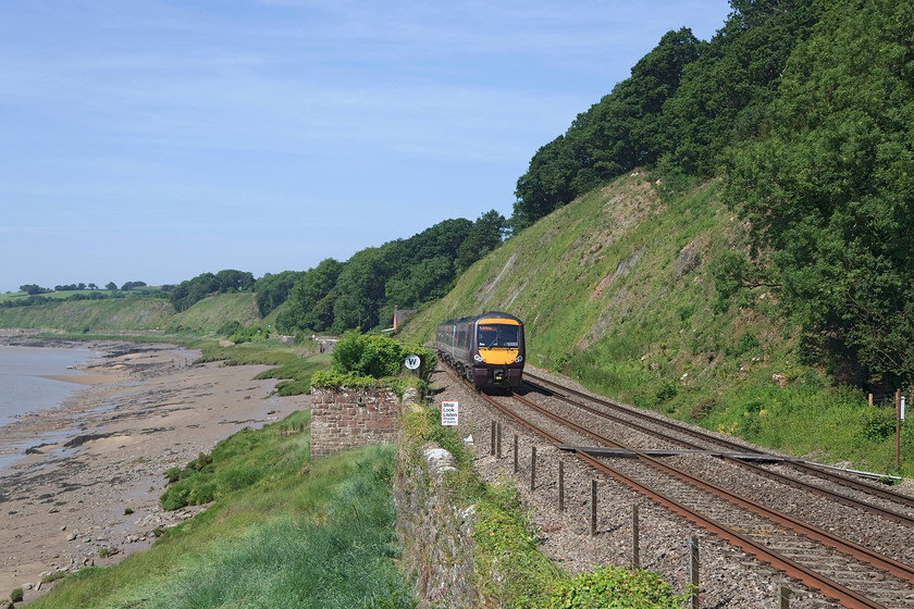 170106, XC 08.09 Nottingham-Cardiff Central (1V05, 2L), Gatcombe SO682055 
 Cross Country 170106 heads away along the side of the Severn Estuary with the 08.09 Nottingham to Cardiff Central. This was a lovely and isolated spot spoilt by millions of ants vying for the same spot as me to watch the trains! 
 Keywords: 170106 1V05 Gatcombe SO682055