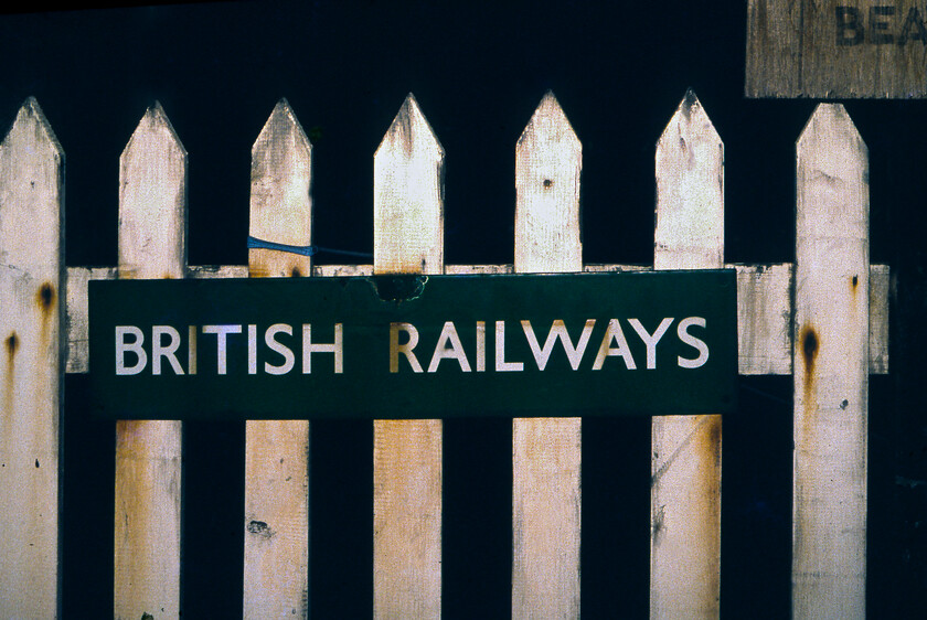 BR (Southern) enamel, Codford 
 The blurring of the British Railways regions was evident at Codford located between Salisbury and Westbury. Whilst the signalling was very much GWR with lower quadrants and a superb typically styled box there was evidence of the change to it becoming part of the Southern Region. Attached to a fence adjacent to the box was this small BR (Southern) non-flanged enemal. Items such as this frequently come up at memorabilia auctions with prices very much in the ascendency. 
 Keywords: BR Southern enamel