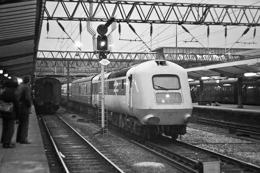 APT-P & 252001, test run, Crewe station 
 Whilst waiting for our return train to leave Crewe, this unusual working passed through the station. Out of sight at the front was 47199 towing various test coaches and one of the APT-P cars. Then, on the rear was one of the prototype HST power cars part of set 252001. Unfortunately, I do not have the actual number of the power car as to whether it was 41001 or 41002, but, I suspect the former. 
 Keywords: APT-P 252001 Crewe station