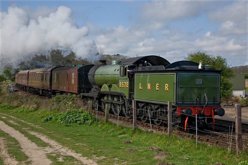 8572, 10.30 Holt-Sheringham, Weybourne yard 
 Former LNER B12 gets the 10.30 Holt to Sheringham away from Weybourne station in lovely spring lighting. 
 Keywords: 8572 10.30 Holt-Sheringham Weybourne yard Poppy Line NNR North Norfolk Railway LNER B12 4-6-0