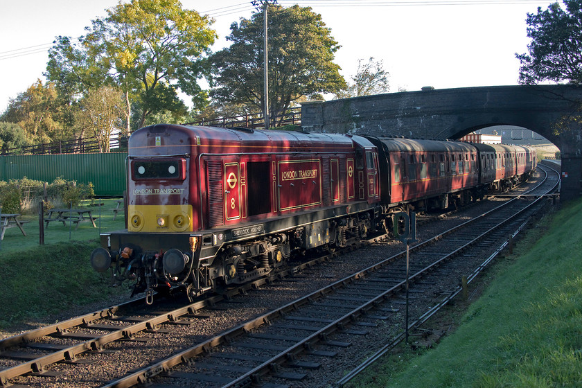 20227, 09.55 Sheringham-Holt, Weybourne station 
 20227 'Sherlock Holmes' leaves Weybourne station on the North Norfolk Railway with the 09.55 Sheringham to Holt working. The Class 20 has been in use for the summer season on this lovely heritage line but, I have to say, it does look a little out of place in north Norfolk and in this livery. 
 Keywords: 20227 09.55 Sheringham-Holt Weybourne station