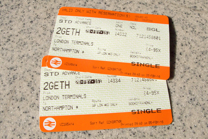 Tickets, LondonEuston-Northampton 
 Our tickets home, less than 10 for the both of us is pretty good value in anybody's book!