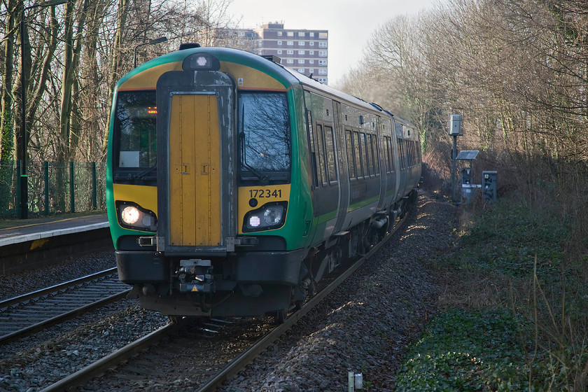 172341, LN 13.37 Stourbridge Junction-Whitlocks End (2S46, RT), Old Hill station 
 Te offset platform arrangement at Old Hill Station is clear to see in this picture. 172341 arrived with the 13.37 Stourbridge Junction to Whitlocks End working. 
 Keywords: 172341 2S46 Old Hill Station.