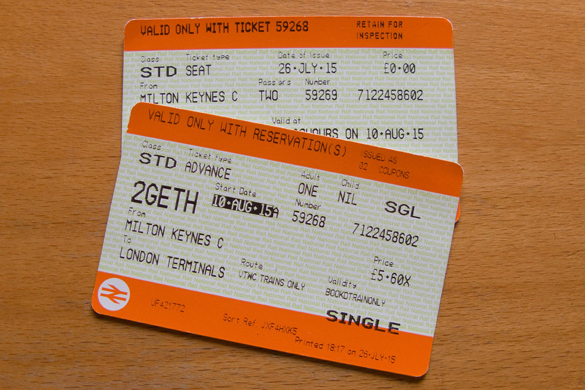 Tickets, Milton Keynes-London Euston 
 Our tickets from Milton Keynes to Euston cost the grand total of 5 each......not bad value I suppose! 
 Keywords: Tickets Milton Keynes-London Euston