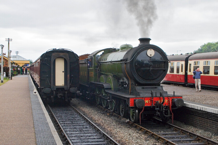 8572, 09.45 Sheringham-Holt, Sheringham station 
 Resident GER/LNER B12 8572 gets the 09.45 Sheringham to Holt train away from Sheringham station formed of the superb Quad Art set of stock. As can be seen, it is yet another grey and dull day on the North Norfolk Coast. 
 Keywords: 8572 09.45 Sheringham-Holt Sheringham station b12