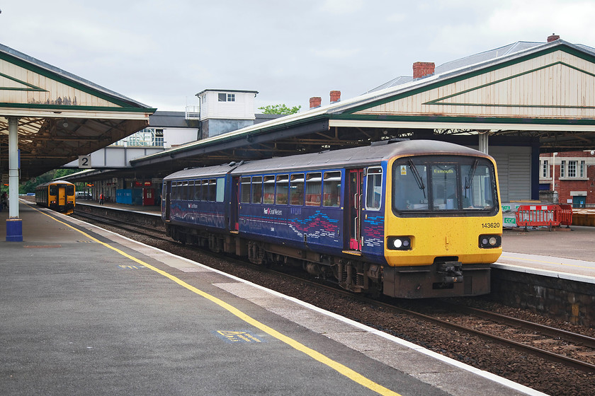 150239, GW 13.43 Plymouth-Newton Abbot (2A63, RT) & 143620, GW 14.21 Paignton-Exmouth (2F37, RT), Newton Abbot station 
 Soon to be something from the past, a Pacer, 143620, leaves Newton Abbot station with the 14.21 Paignton to Exmouth service. These deeply unpopular but quirky units are due for withdrawal from this part of the country by 2019. So, act quickly to get your 'nodding donkey' journey along the classic sea wall before it's too late! 
 Keywords: 150239 2A63 143620 2F37 Newton Abbot station