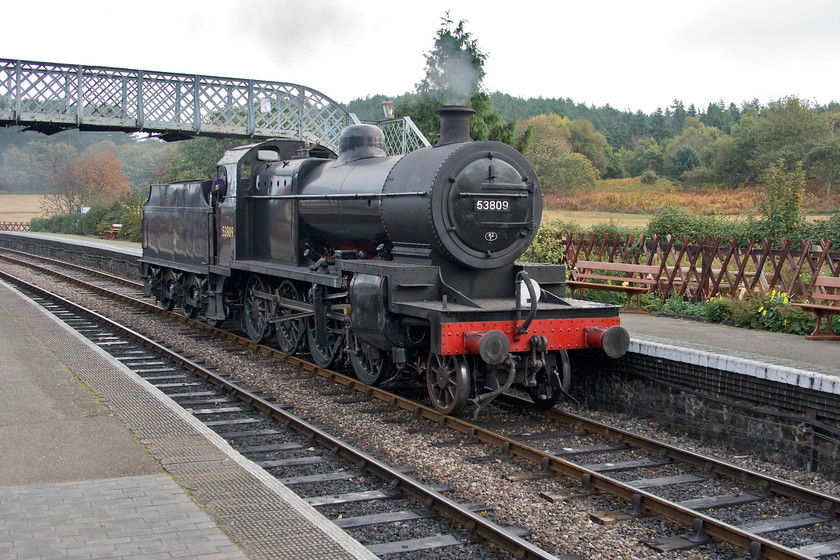 53809, LE test run, Weybourne station 
 I was happily sipping some coffee served from Weybourne's buffet when the signalman pulled off the up home. I was surprised as no trains were due. Then, ex S&DR 2-8-0 7F 53809 arrived from Sheringham as a light engine move. Evidently, it was on a test run as part of its overhaul in preparation for a return to traffic next summer season. 
 Keywords: 53809 LE test run Weybourne station