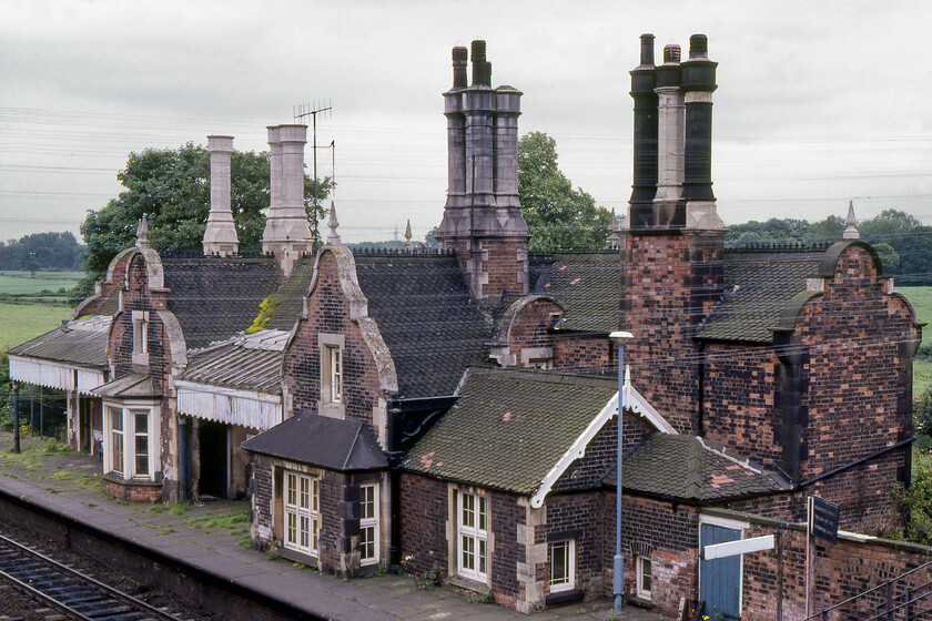 Station building, Brocklesby station 
 A mock Tudor Gothic style was used widely throughout the Manchester Sheffield and Lincolnshire Railway network with Brocklesby being no exception. Despite it being run down and disused the building maintains its grand and imposing appearance. The station closed to passengers in October 1993 (some twelve years after this photograph was taken) but the scene is essentially the same today. The platforms remain and the building (now Grade II listed) is restored and now a private residence. 
 Keywords: Station building Brocklesby station Manchester Sheffield and Lincolnshire Railway