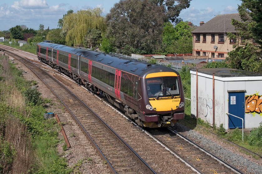 170620, XC 06.24 Bristol Temple Meads-Stantsed Airport (1L98, 7L), March West Junction 
 Taken from a footbridge at March West Junction 170620 approaches working the 1L98 06.24 Bristol Temple Meads to Stansted Airport CrossCountry service. The relay room to the right of the image marks the site of the former March West Junction signal box, a delightful twenty-seven-lever Great Eastern box that closed in the autumn of 1987. I stood in a very similar spot on the same footbridge forty two years previously and captured the superb signal box that once controlled the junction, see....https://www.ontheupfast.com/p/21936chg/30044135660/x23-march-west-junction-signal-box 
 Keywords: 170620 06.24 Bristol Temple Meads-Stantsed Airport 1L98 March West Junction XC CrossCountry Turbo