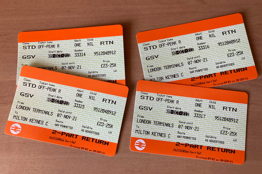 Tickets, London Euston-Milton Keynes 
 The return portion of our tickets from Euston to Milton Keynes. As stated on the day of our outward journey this was not the cheapest journey that we have undertaken to and from London! 
 Keywords: Tickets London Euston-Milton Keynes