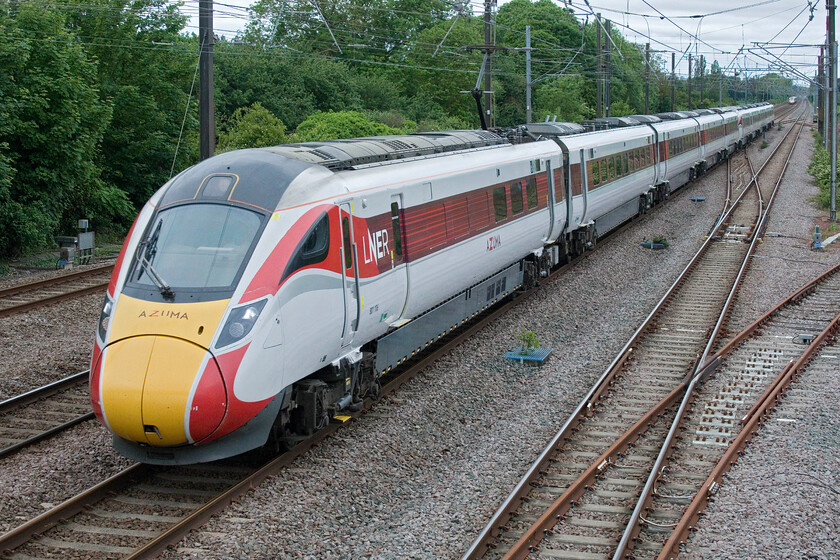 801106, GR 08.43 Bradford Forster Square-London King's Cross (1A19, 1E), Tallington 
 Azuma 801106 races through Tallington working the 08.43 Bradford Forster Square to King's Cross service. Once the preserve of the A4s, then the Deltics, the HSTs and more recently the IC225s the ECML traction continues to evolve. 
 Keywords: 801106 08.43 Bradford Forster Square-London King's Cross 1A19 Tallington LNER Azuma