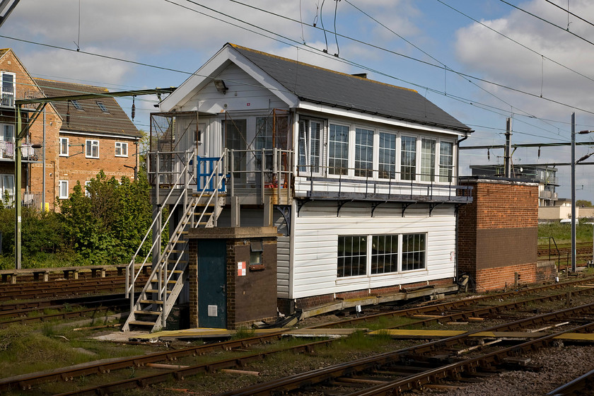 Clacton-on-Sea signal box (GE, 1891) 
 At first glance Clacton (-on-Sea) signal box looks to be a superb example of a Great Eastern Type 7 box. However, close inspection reveals that it is entirely clad in upvc with double glazed windows but, at least the veranda has been retained that looks to be original. The box controls the colour light signals around the station and those controlling the adjacent depot. 
 Keywords: Clacton-on-Sea signal box GE Great Eastern Railway