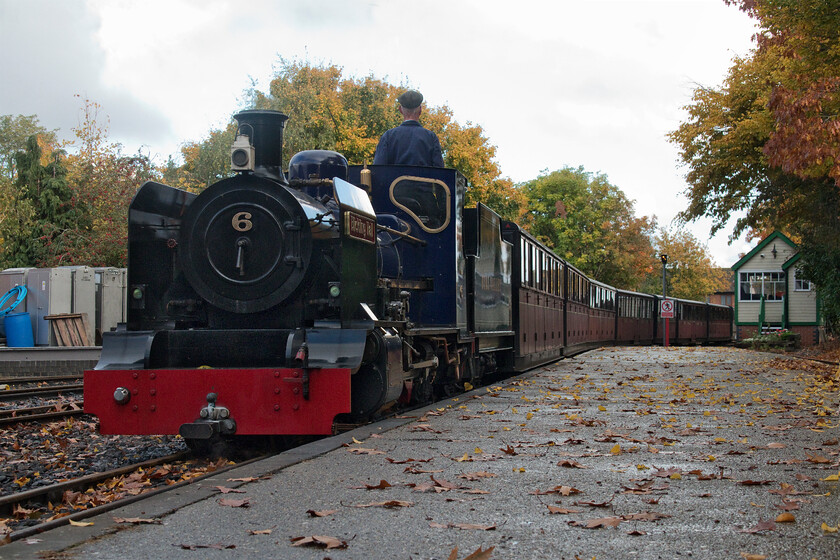 6, ECS, Aylsham (Bure Valley Railway) station 
 Following my wife and I visiting Blickling Hall earlier in the day we arrived at the nearby Bure Valley Railway to find number 6 'Blickling Hall' sitting at the buffer stops of the line's Aylsham station. On 20th October 2022 it is seen here reversing the stock out of the station that it would then draw back into the adjacent platform ready for the last working of the day to Wroxham. 
 Keywords: 6 ECS Aylsham Bure Valley Railway station Blickling Hall