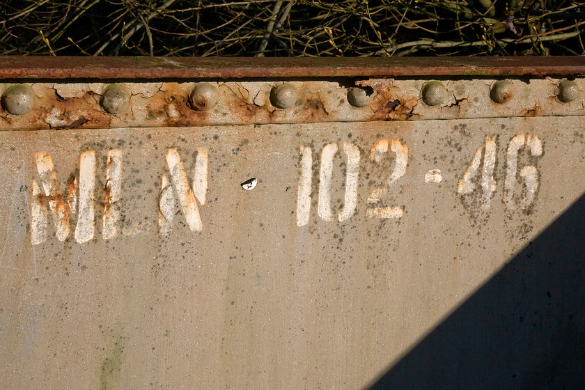 Middlehill Footbridge, 102 miles, 46 chains from London Paddington, just prior to demolition (For GWML electrification) ST805680 
 As can be seen from the stencilled letters, the soon to be demolished Middlehill footbridge, that carries a footpath across the GWML between Box and bath is just over one hundred miles from London Paddington. Whilst it is in need of a little care and attention it seems a shame to demolish the structure that has been a popular spot (particularly for up services) for photographers for many years.

NB The demolition was a complete waste of time and resources as was much other work as the electrification west of Thingley Junction (Chippenham) was to be cancelled by government dictate in November 2016 
 Keywords: Middlehill Footbridge 102 miles, 46 chains from London Paddington just prior to demolition GWML electrification ST805680