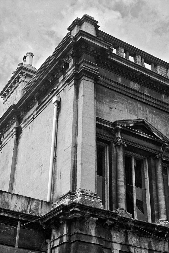 Frontage, Bath Green Park station 
 Details of the once fine and now somewhat dirty stonework of bath Green Park station. Thankfully, restoration of this elegant building, opened in 1870, was about to commence with it brought back from the brink. Today it is a popular place with eateries, entertainment and artisan retailing attracting in many visitors. 
 Keywords: Frontage Bath Green Park station