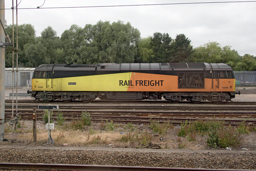 60096, stabled, Edge Hill 
 60096 'Impetus' is one of ten former Colas Class 60 (Tugs) that were acquired by GBRf back in June 2018 for use on newly acquired bulk train contracts. It is seen standing at their Edge Hill stabling facilty still wearing its Colas livery three years after it left the care of the compnay. 
 Keywords: 60096 stabled Edge Hill Impetus