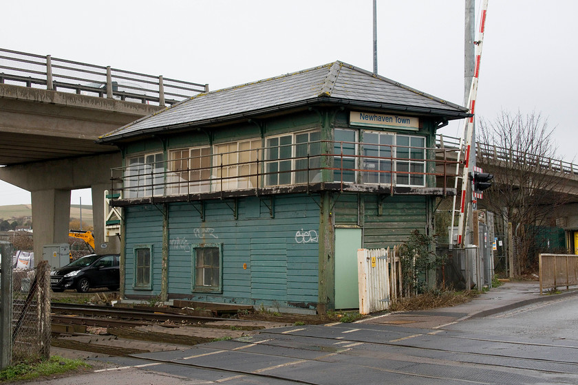 Newhaven Town signal box (LBSC, E.1879) 
 I have taken pictures in the past of Newhaven Town signal box. However, as it had less than three weeks left in operation I felt it appropriate to add another picture. The London, Brighton and South Coast Railway box looks a little tatty and un-loved. 
 Keywords: Newhaven Town signal box