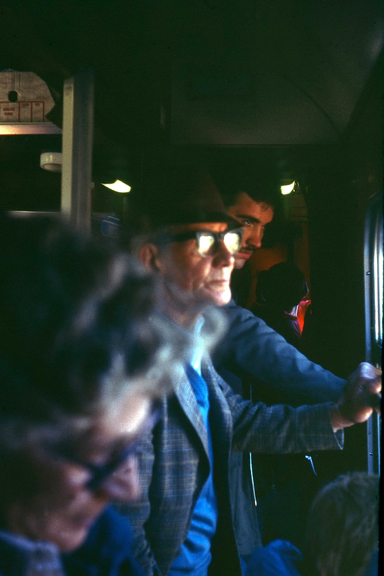 Crowded conditions, 08.15 Bristol Temple Meads-Glasgow Central 
 With huge numbers of people making their way to Crewe for the open day, trains were very crowded. Here, aboard the 08.15 Bristol to Glasgow Central, it is full and standing in the corridor of a Mk. I coach. I am not sure where the picture was taken so we could be being hauled by 46018 (Bristol-Gloucester), 47090 'Vulcan' (Gloucester-Birmingham New Street) or 87004 (Birmingham New Street-Crewe). 
 Keywords: Crowded conditions 08.15 Bristol Temple Meads-Glasgow Central