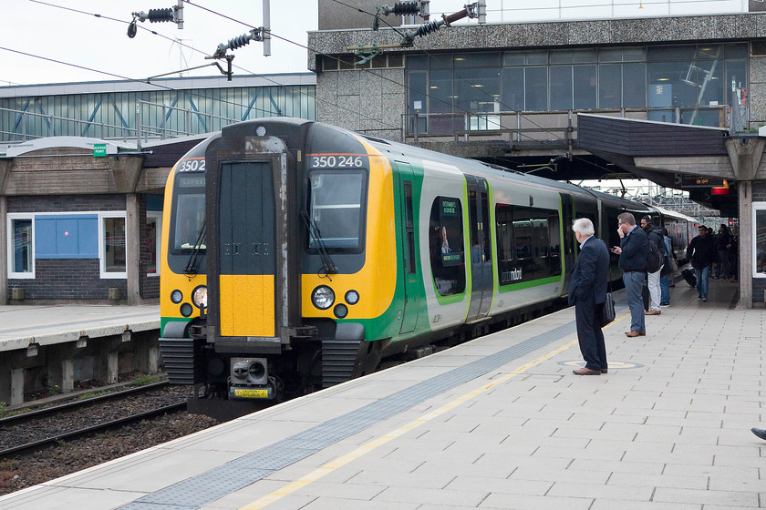 350246, LM 07.01 Walsall-Liverpool-Lime Street (1F33, 3L), Stafford station 
 350246 arrives at Stafford station with the 07.01 Walsall to Liverpool Lime Street. We travelled on this 1F33 London Midland service as far as Liverpool South Parkway. 
 Keywords: 350246 1F33 Stafford station