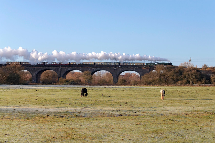 60163, outward leg of The Chester Christmas Cracker, 08.08 London Euston-Chester (1Z81), Haversham SP818425 
 60163 'Tornado' passes over the glorious Haversham (also known as Wolverton) viaduct with the outward leg of the 1Z81 Chester Christmas Cracker railtour. I was surprised that there was only one other person at this great vantage point on such a superb morning. 
 Keywords: 60163 The Chester Christmas Cracker, 08.08 London Euston-Chester 1Z81 Haversham SP818425