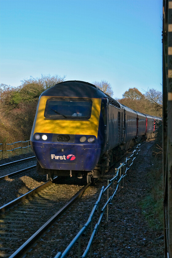 Class 43, GW 11.00 London Paddington-Bristol Temple Meads (1C11), Middlehill footbridge ST805680 
 On a cold but bright winter's day, an unidentified Class 43 HST passes Middlehill footbridge working the 1C11 11.00 Paddington to Bristol service. This location is approximately halfway between Box tunnel and Bathampton Junction just east of Bath. 
 Keywords: Class 43 11.00 London Paddington-Bristol Temple Meads 1C11 Middlehill footbridge ST805680 HST First Great Western Railway