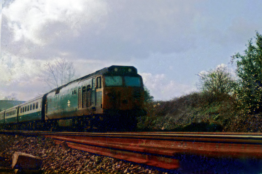 Class 50, unidentified up working, Bathampton Junction 
 A Class 50 heads towards Paddington on an up express. I was keen on these low angle pictures at this time, I seem to remember thinking that they accentuated speed and action; I was only 13 then! 
 Keywords: Class 50 Hoover Bathampton Junction