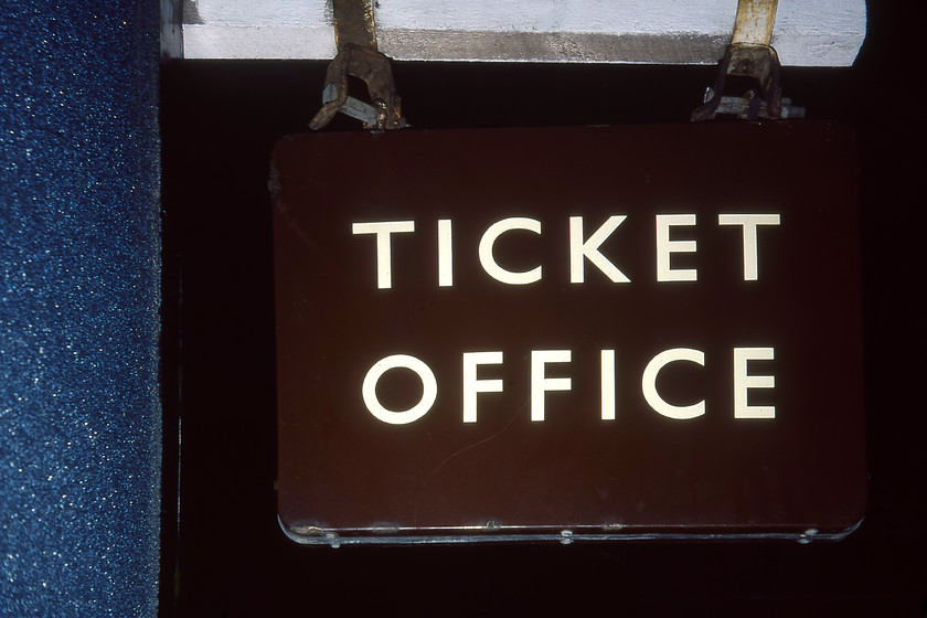 Enamel, Frome station 
 Another enamel sign still extant on Frome station hangs above the ticket office door. This is a twin sided British Railways (Western Region) sign dating from the early years of nationalisation. Even in 1980 Frome still had a number of this very non-standard signs with BR's corporatisation having yet to arrive at this sleepy station! 
 Keywords: Enamel Frome station