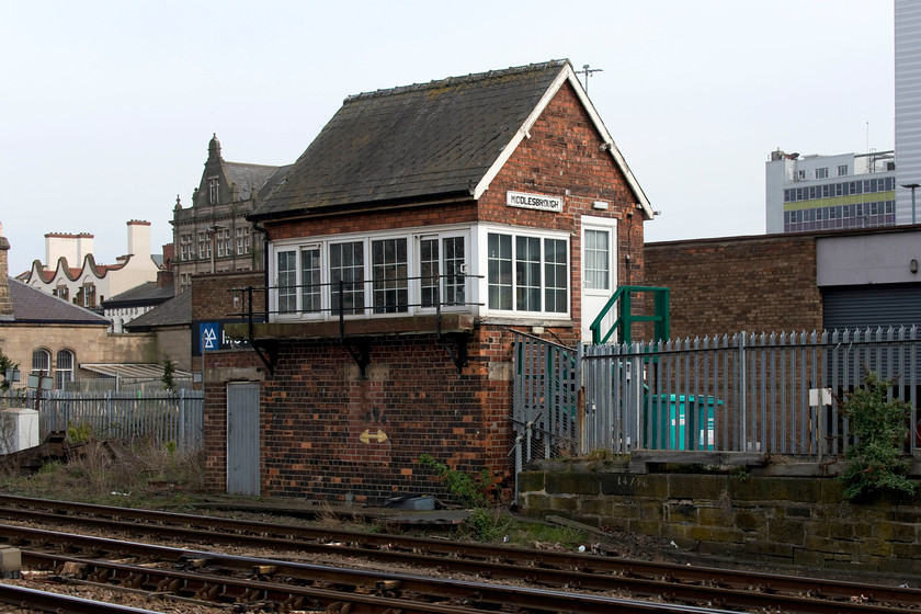 Middlesbrough signal box (NE, 1877) 
 Just at the end of Middlesbrough station is the signal box. It's a North Eastern C1 box that opened in 1877. It contains an IFS (individual function switch) panel. Once again, it's a shame that the surroundings of the box have been spoilt by the installation of the palisade fencing. I took a photograph of the signal box from a departing train back in 1980, note the white concrete lintel to the right of this photograph..... https://www.ontheupfast.com/p/21936chg/29786104004/x11-middlesborough-signal-box-ner 
 Keywords: Middlesbrough signal box