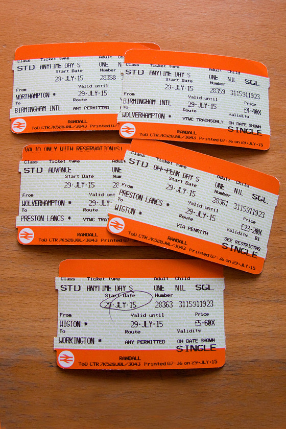 Tickets, Northampton-Workington 
 My split tickets from Northampton to Workington. Some strange splits have been calculated in the journey such as the final leg from Wigton to Workington! 
 Keywords: Tickets Northampton-Workington