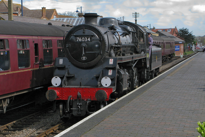 76034 (73084), running round, Sheringham station 
 BR Standard Class 4MT number 76034 runs round at Sheringham station. I am not absolutely sure as to why the locomotive wears this number as it is actually 76084, if anybody can advise please do contact me. 
 Keywords: 76034 running round Sheringham station NNR North Norfolk Railway Poppy Line British Railways Standard Class 4MT 76084