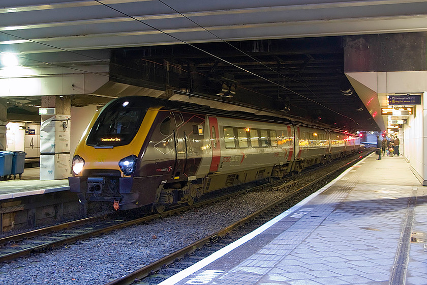 221132, XC 16.27 Manchester Piccadilly-Leamington Spa (1O26), Birmingham New Street Station 
 The cause of many problems at New Street station, with relation to pollution, is the idling of diesel trains. I hope that when the new station opens later this year that this situation will have been improved. The Voyagers, as seen here in the form of 221132, are one of the guilty trains waiting with the 16.27 Manchester Picadilly to Leamington Spa. It was termination at the Warwickshire town due to the closure of the line between there and Banbury because of the collapse of Harbury cutting. 
 Keywords: 221132 16.27 Manchester Piccadilly-Leamington Spa (1O26), Birmingham New Street Station