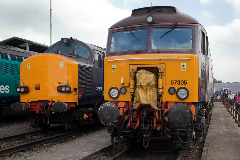 37610 & 57305, on-display, DRS Gresty Bridge 
 Northern Belle has three locomotives in its attractive and classy livery. 57305 'Northern Princess' stands next to 37610 on-display at Gresty Bridge's open day. 
 Keywords: 37610 57305 DRS Gresty Bridge