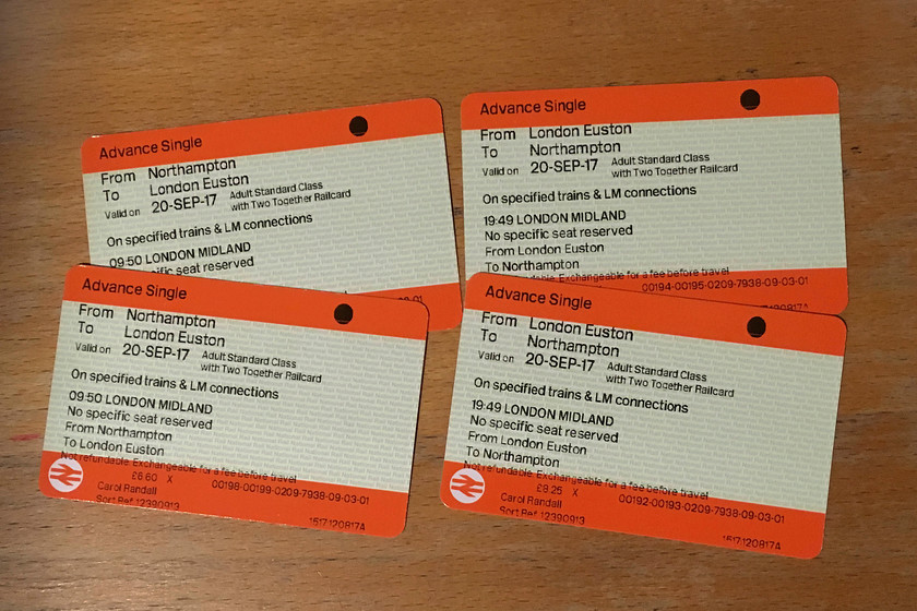 Tickets, Northampton-London Euston-Northampton 
 Our tickets for the journey, just under 30 is not too bad for the pair of us from Northampton to Euston and back again. 
 Keywords: Tickets Northampton-London Euston-Northampton