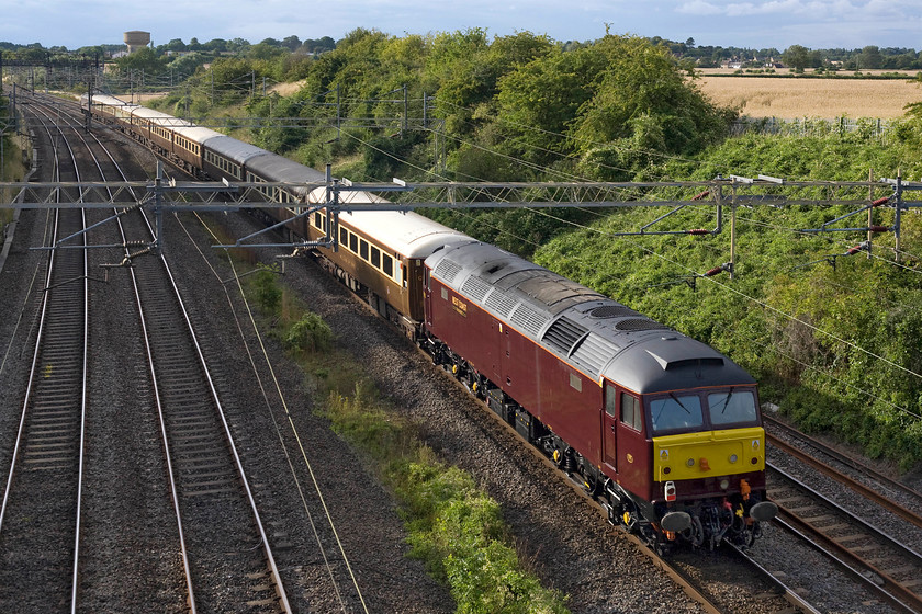 47802, return leg of the Royal Windsor Statesman, Windsor & Eton Riverside Crewe (1Z57), Victoria bridge 
 Veteran Brush Type 4 dating from 1966 number 47802 brings up the rear of The Royal Windsor Statesman charter past Victoria bridge between Northampton and Milton Keynes. The Statesman Rail charter left Windsor and Eton Riverside returning its passengers to Crewe dropping some off on the way with them travelling in a smart set of Mk. IIf coaches painted in a style similar to Pullmans. 
 Keywords: 47802 The Royal Windsor Statesman Windsor & Eton Riverside Crewe 1Z57 Victoria bridge West Coast Railways Statesman Rail